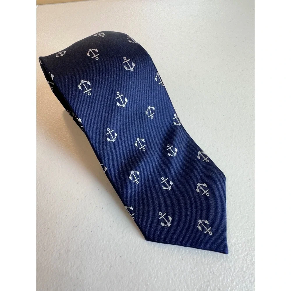 Haines & Bonner London Silk Tie Navy‎ Anchor Pattern Classic Necktie